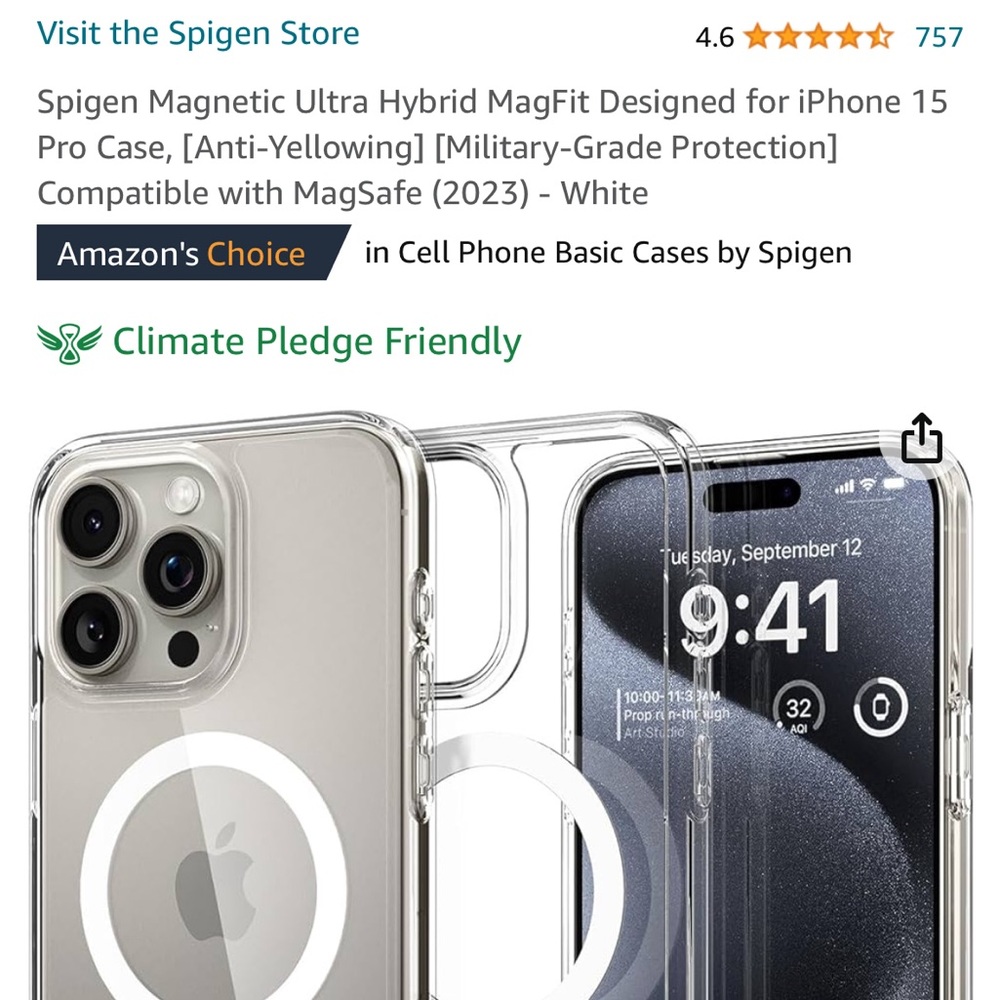 iPhone 15 pro Spigen case NWT clear with white